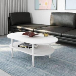 שולחן לסלון אליפסה  בצבע לבן