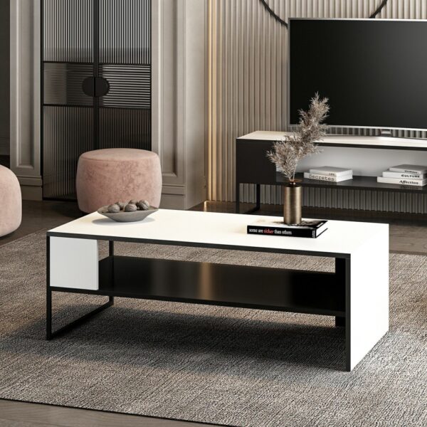 שולחן סלון בעיצוב מודרני שחור לבן דגם סילון 120/60 - 2