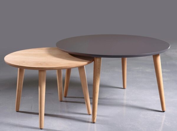 שולחן סלון עגול בצבע אפור פחם רגלי עץ קוטר 60 ס"מ דגם כלנית - 2